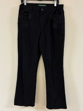 Ralph Lauren Black Flare Jeans – Embroidered Detail – Size 12